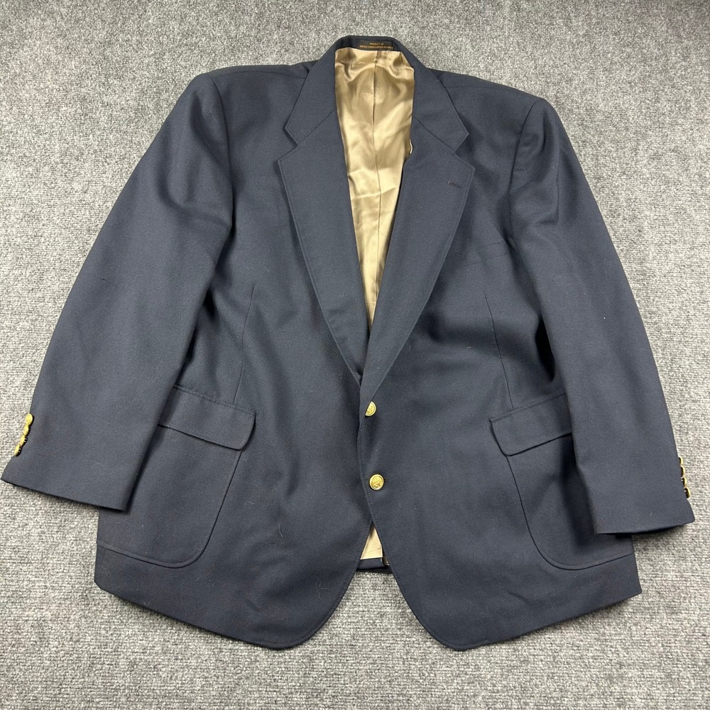 Stanley Blacker Blazer Mens 54R Navy Blue Gold Buttons Classic Hopsack Sport